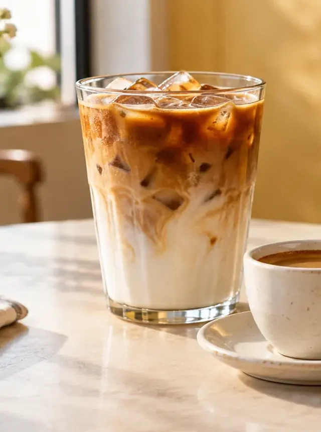 Iced latte and fresh orange juice