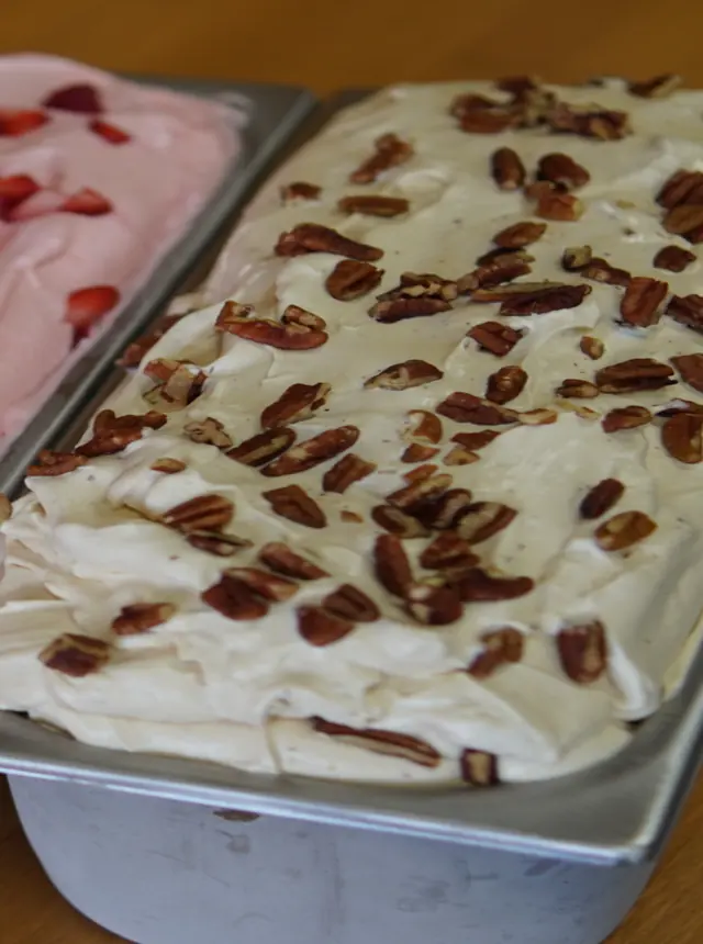 Pecan ice cream fresh from the churn