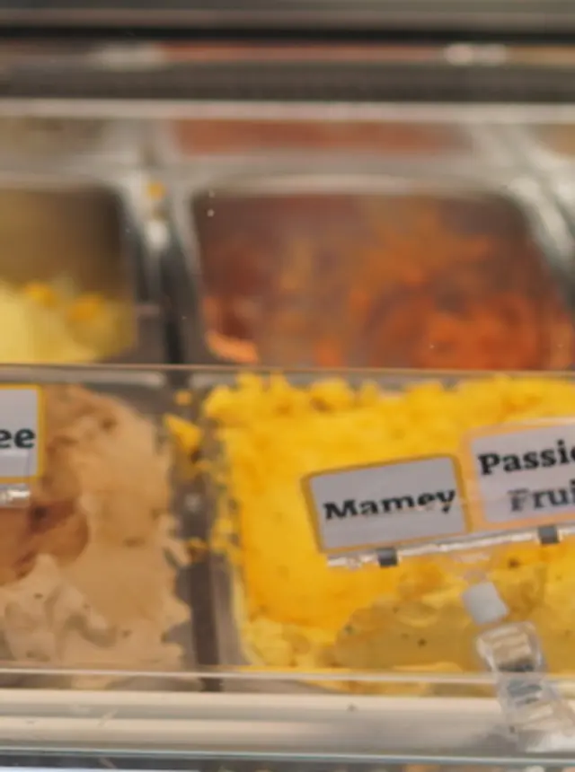 Mamey and passion fruit in the case